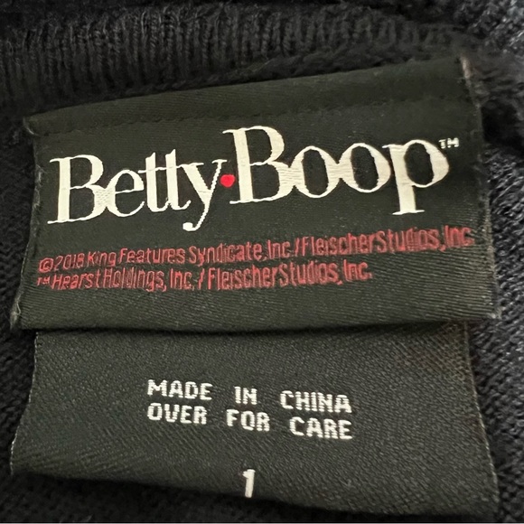 Betty Boop Women’s Cardigan Sweater Plus sz 1 Black knit. Embroidered Figures - Picture 7 of 8